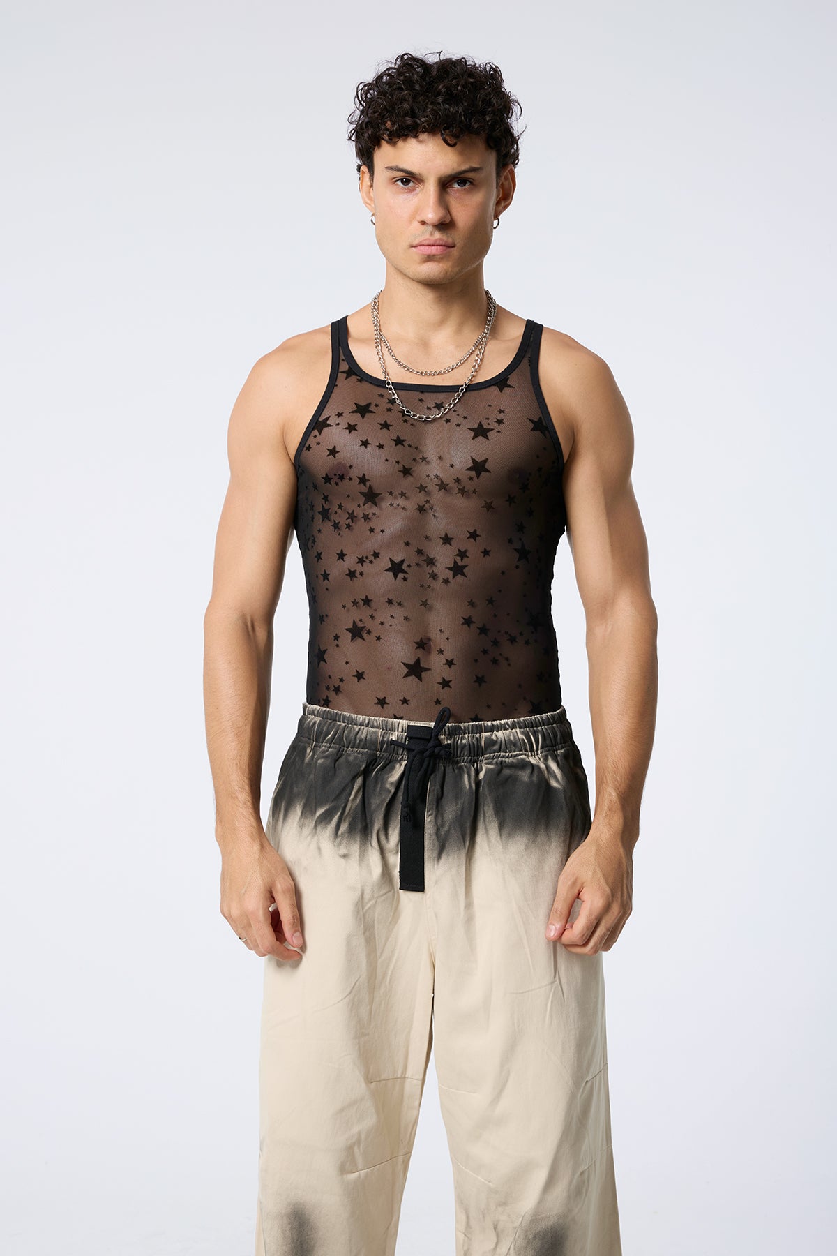 White Veil Star Mesh Sleeveless Top