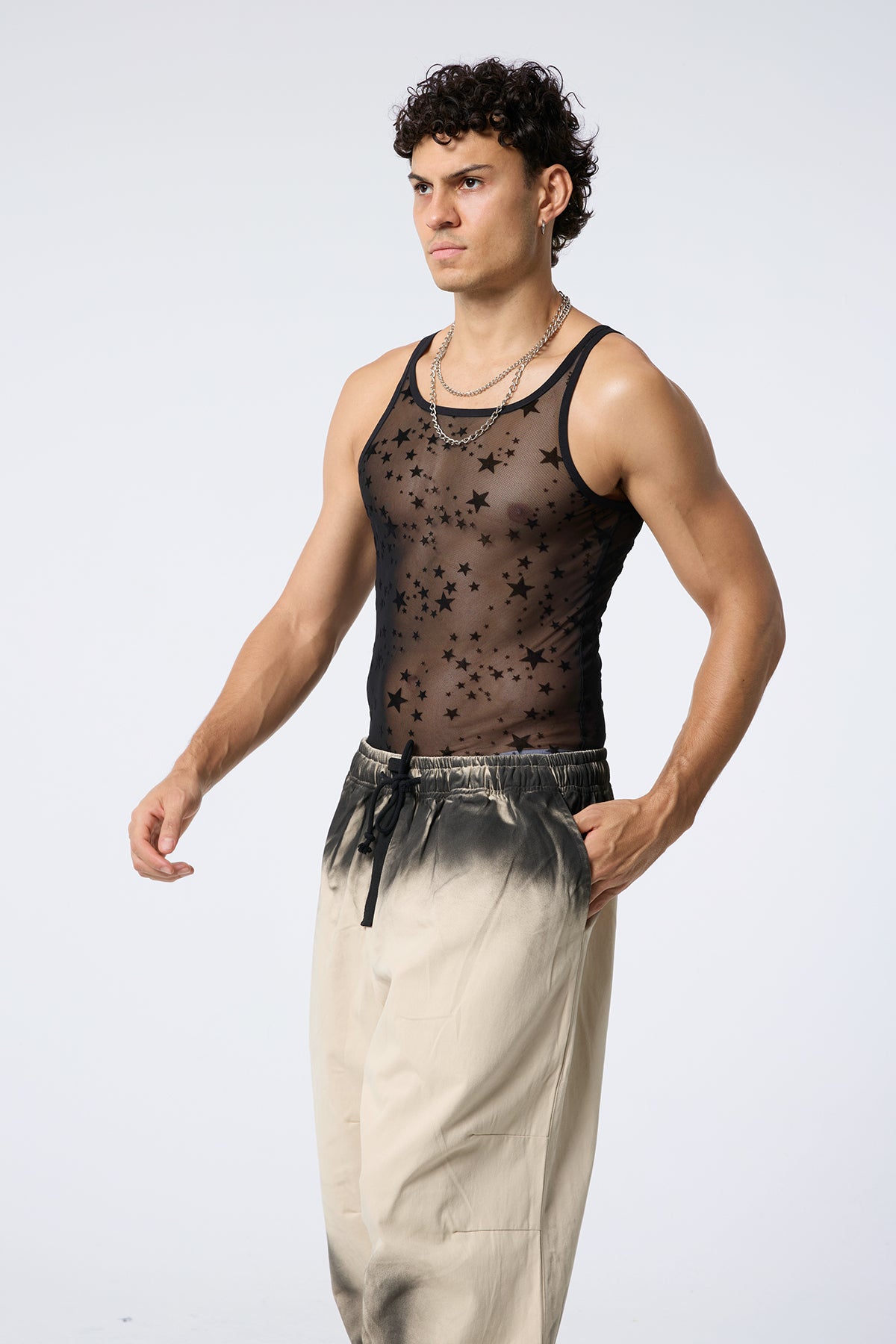 White Veil Star Mesh Sleeveless Top