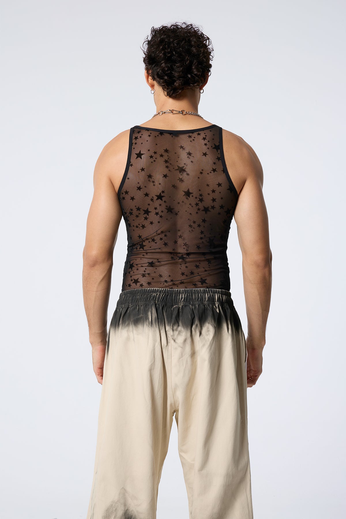 White Veil Star Mesh Sleeveless Top