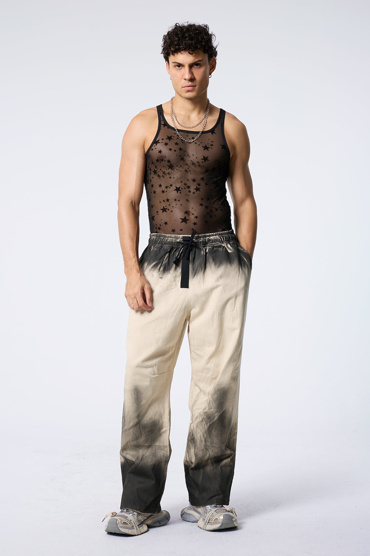 White Veil Star Mesh Sleeveless Top