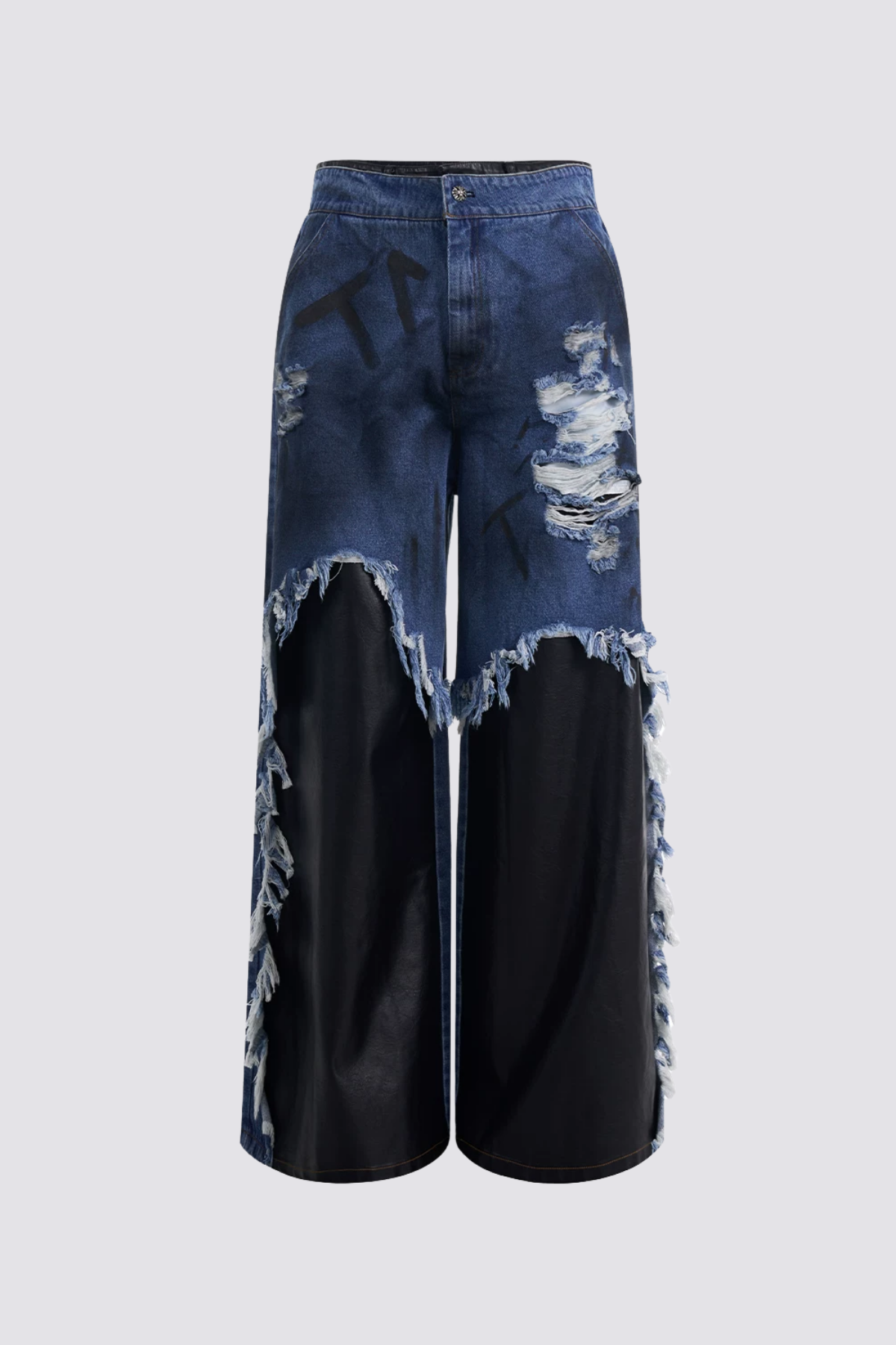 Worker Grid Ripped Straight Jeans
