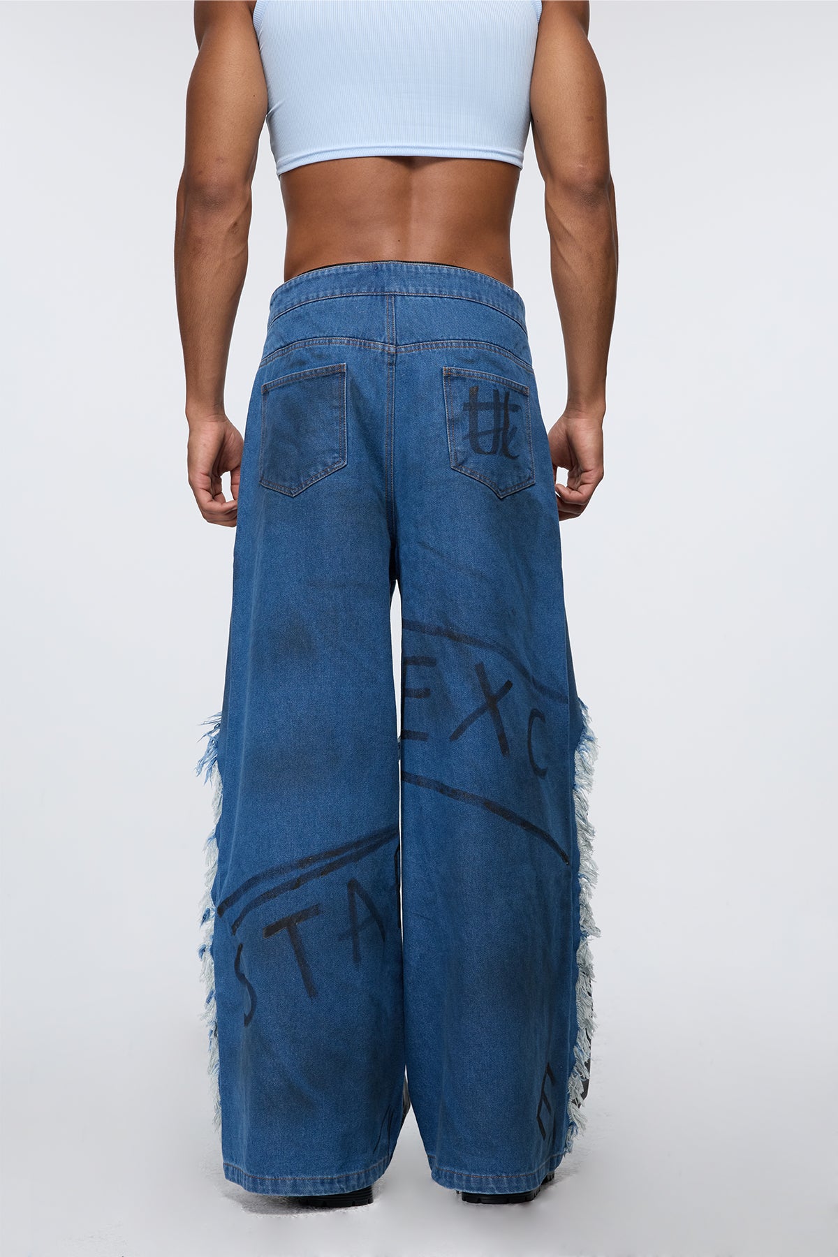 Worker Grid Ripped Straight Jeans