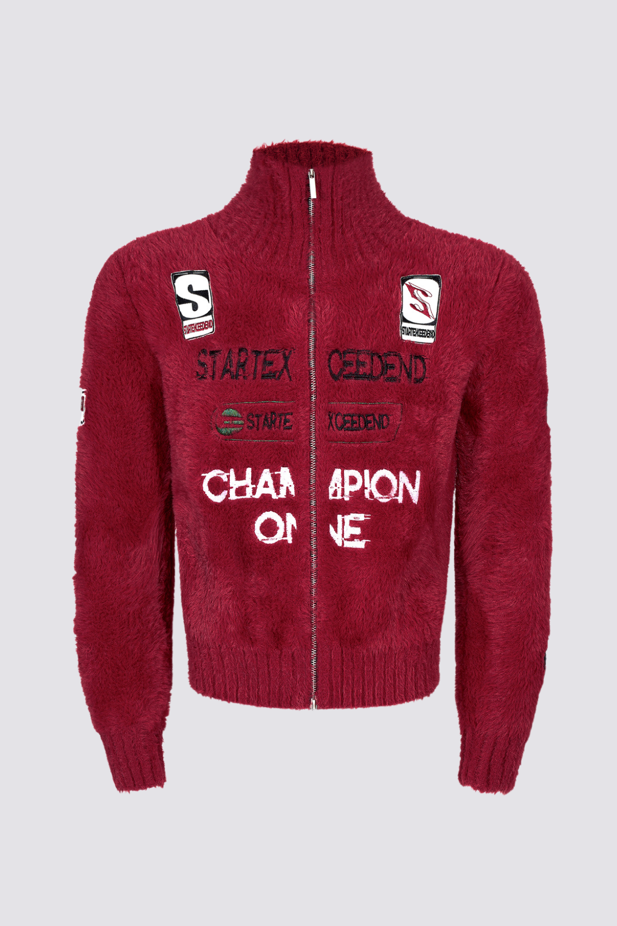 Yarn Blaze Embroidery Knit Jacket Red