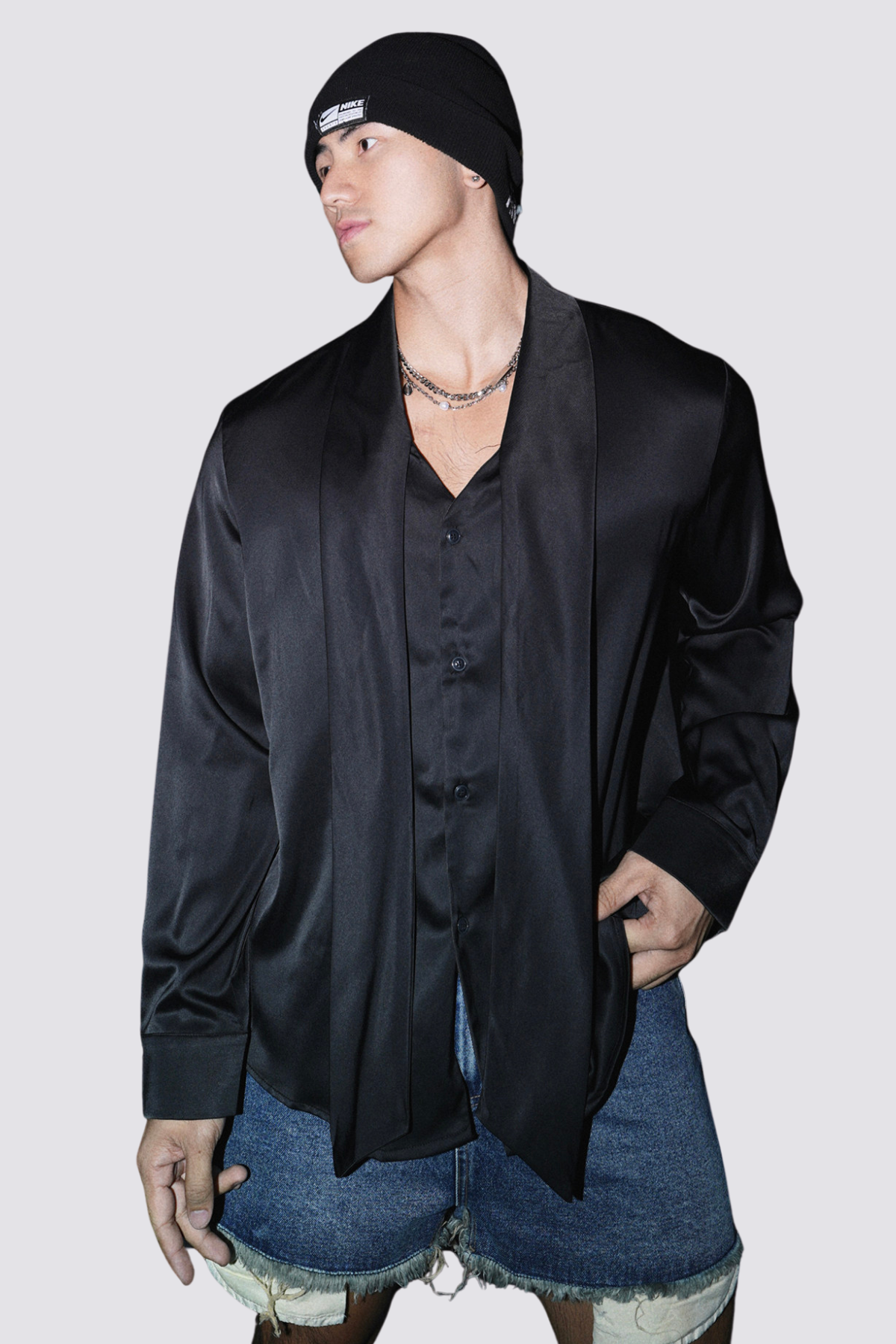 Zero Presence Long Sleeve Silky Shirt Black