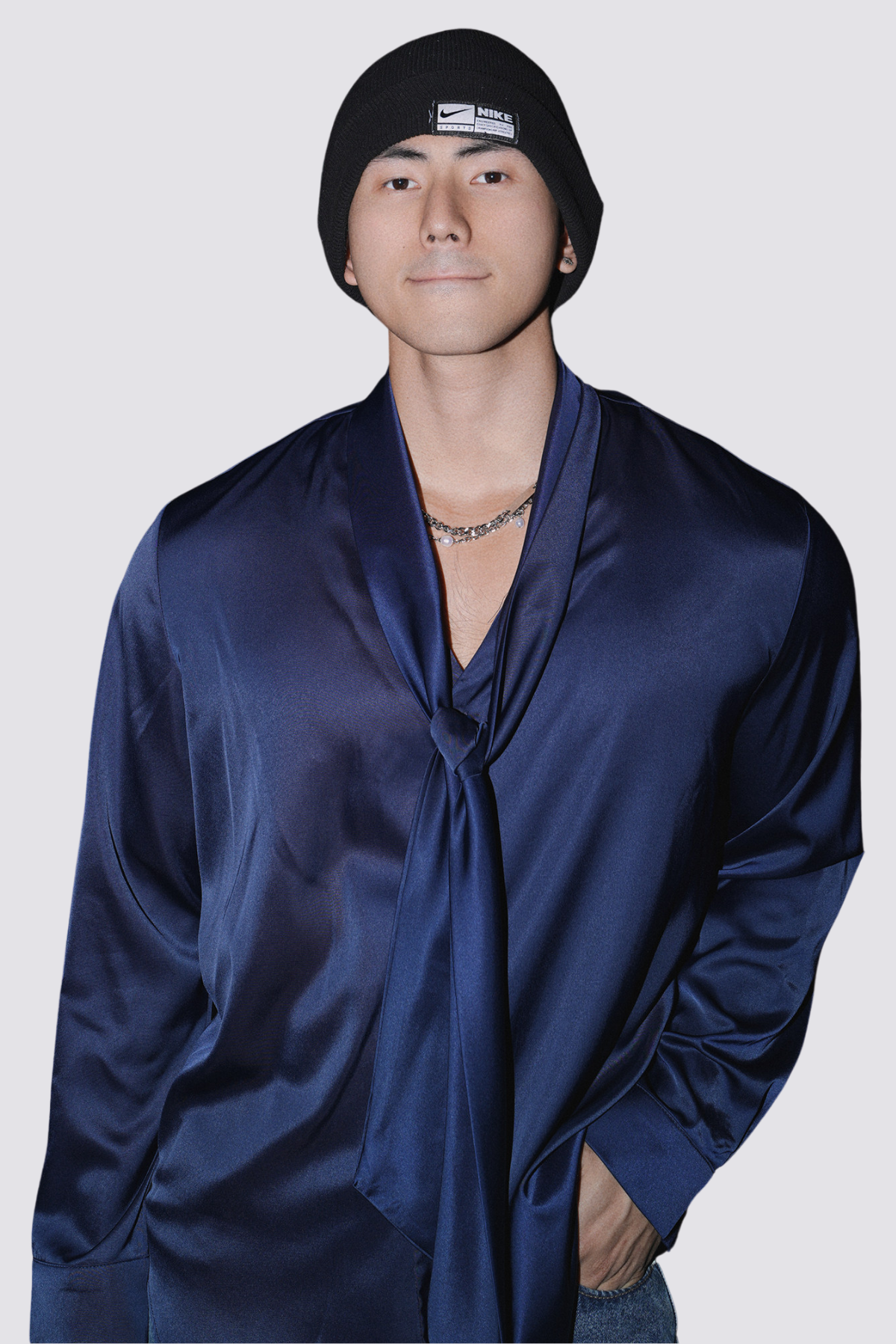 Zero Presence Long Sleeve Silky Shirt Blue