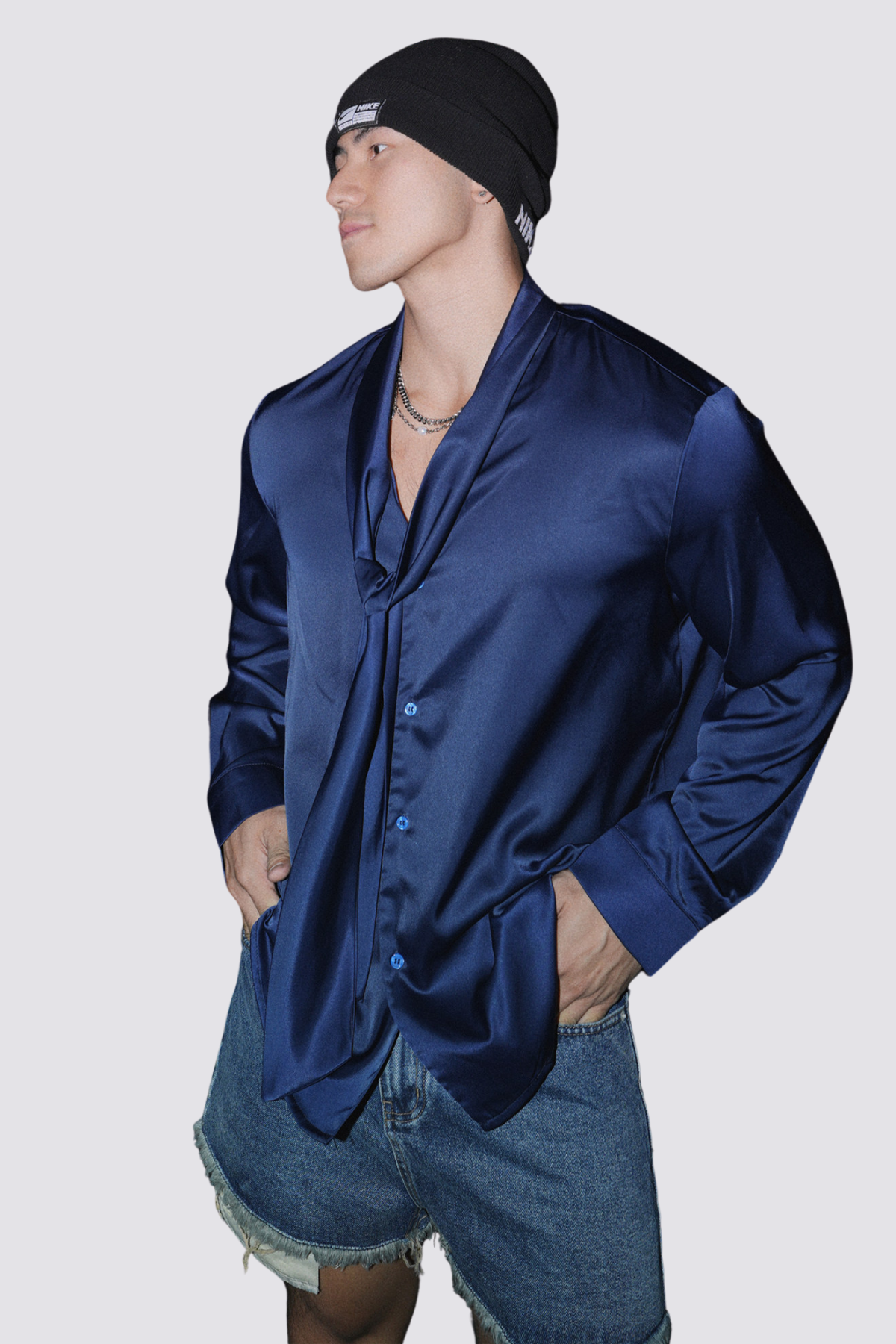 Zero Presence Long Sleeve Silky Shirt Blue