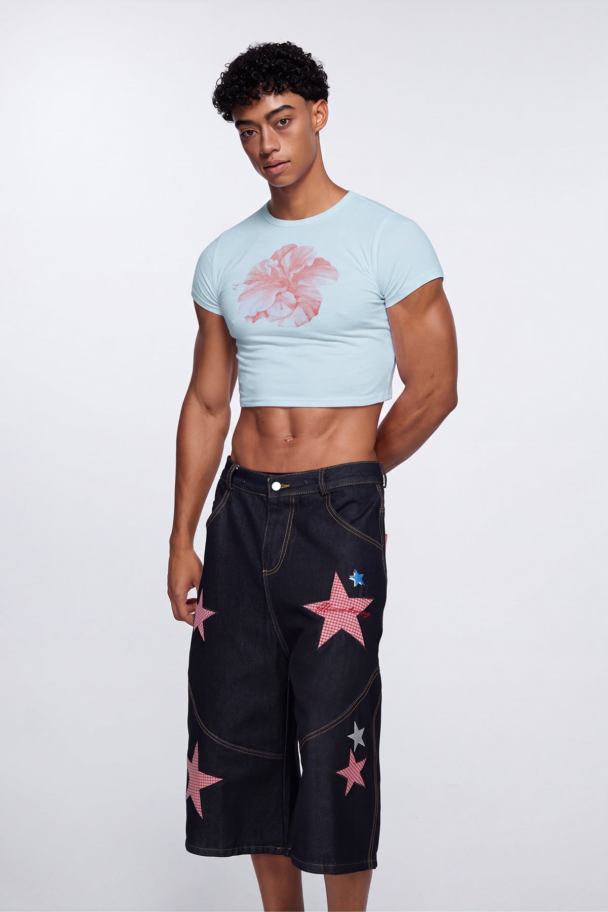 Zero Void Floral Print Crop Top Blue