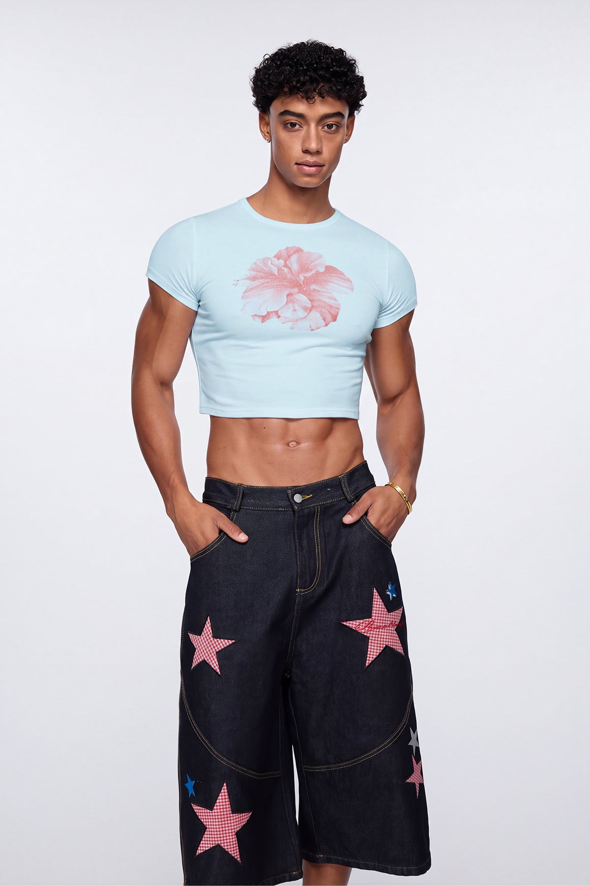 Zero Void Floral Print Crop Top Blue